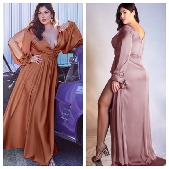 CINDERELLA DIVINE EMERALD GREEN SATIN PLUNGING V-NECK DRAPED LONG DRESS NWT Sz14 - Picture 3 of 14